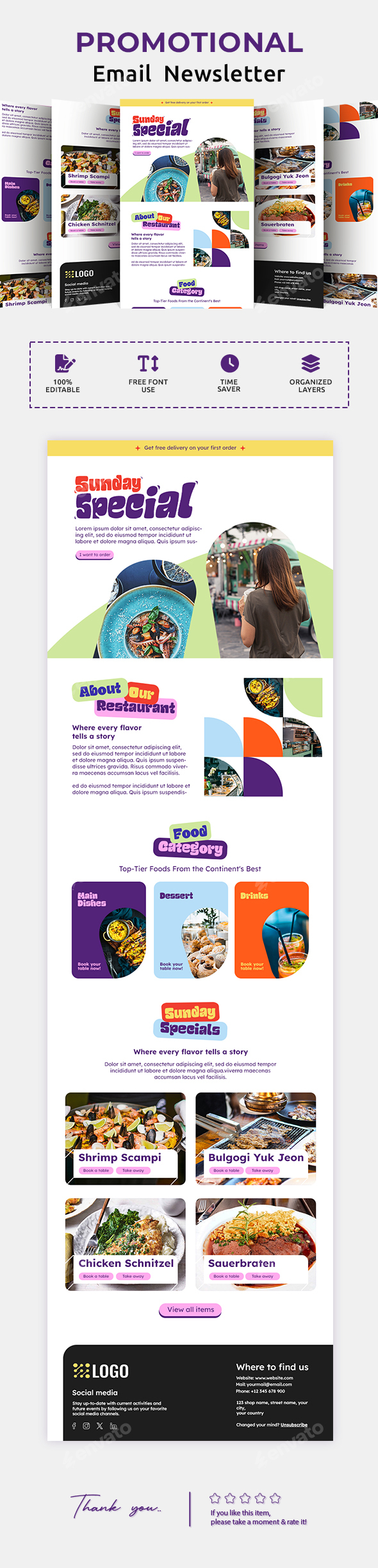 Food & Restaurant  Email Newsletter PSD Template