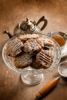 homemade chocolate cookies with cup of tea