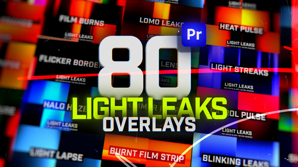 Animated Light Leaks Overlays Pack For Premiere Pro: Film Leaks, Flare, Flicker, Film Burn & More