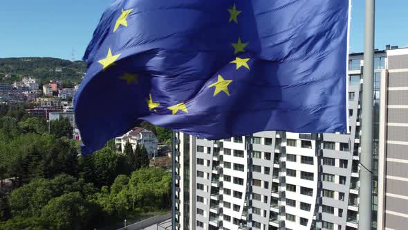 European Union Flag Against City at Summer Day