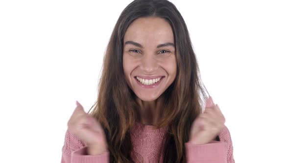 Amazed, Surprised Excited Young Latin Girl, White Background