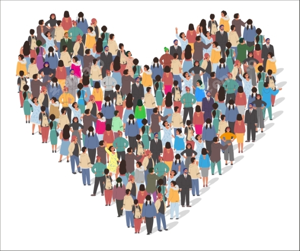 People Standing Together in Heart Shape Vector