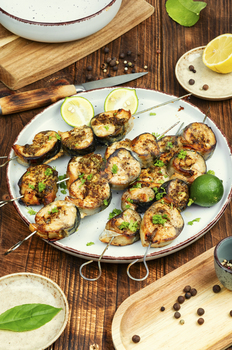 Grilled mackerel fish, fish skewers.