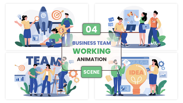 Business Team Working Animation Scene