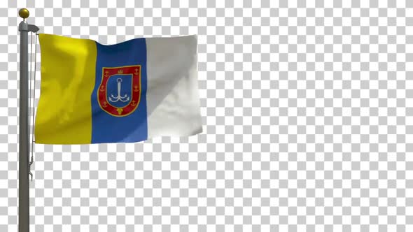 Odessa Oblast Flag (Ukraine) on Flagpole with Alpha Channel - 4K