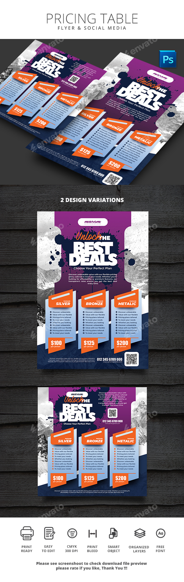 Pricing Table Flyer and Social Media