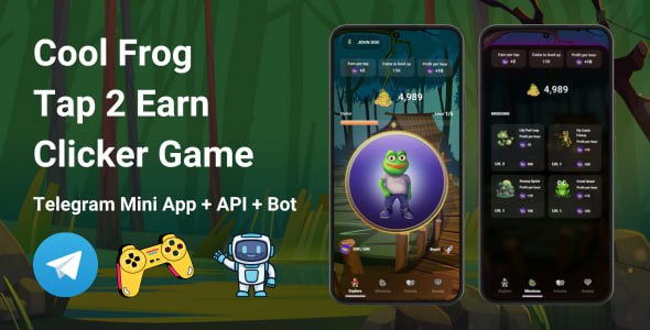 CoolFrog Tap2Earn Clicker Game With Telegram Mini App + API + Bot