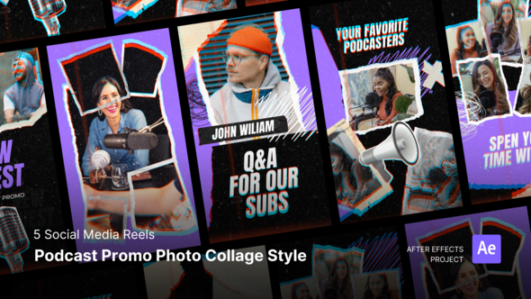 Social Media Reels - Podcast Promo - Photo Collage Style After Effects Project Files alt
