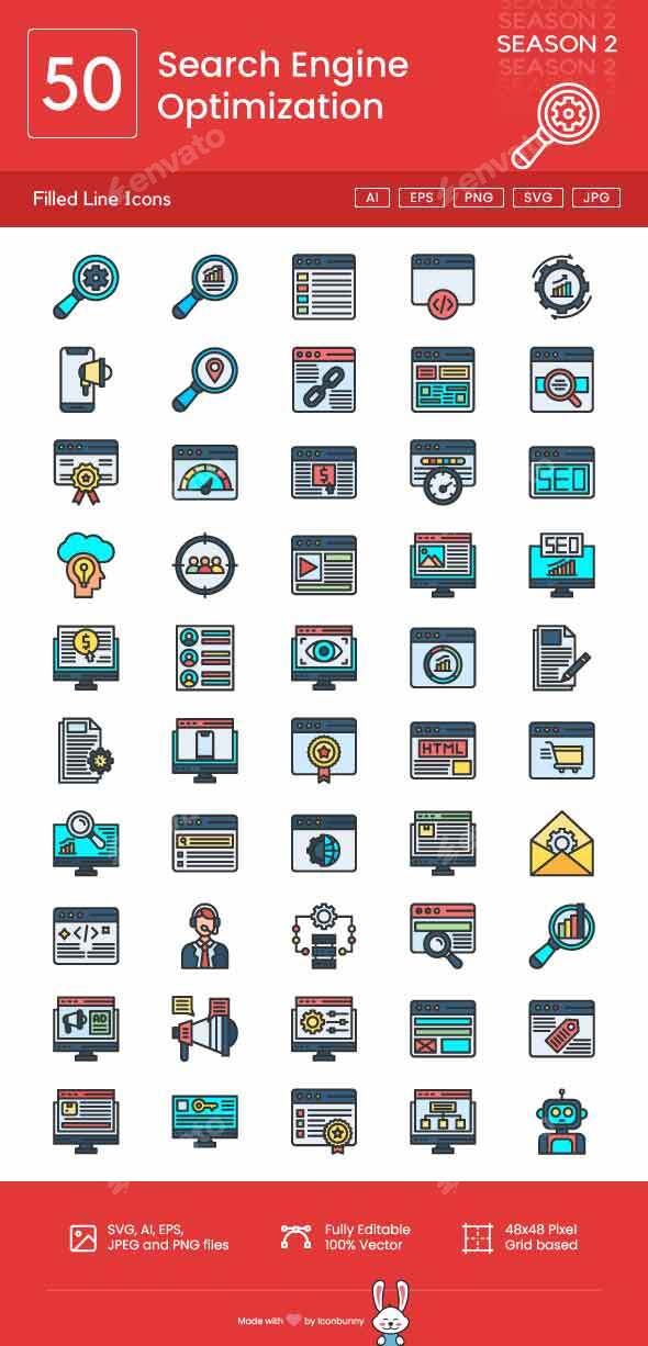 Search Engine Optimization Filled Line Icons