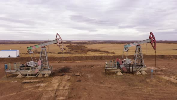 Pump Jack in Vast Oil Fields in Russia