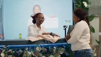 Woman scanning customer products