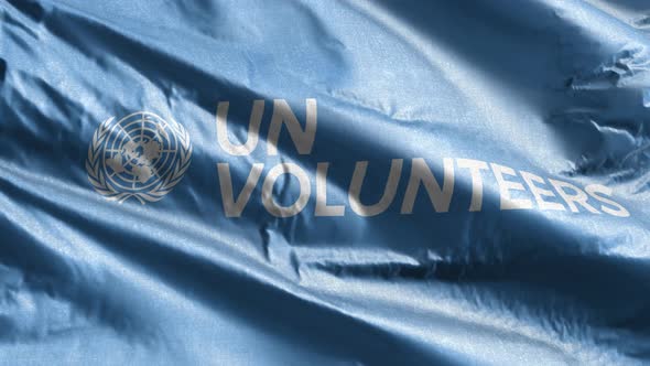 UNV - United Nations Volunteers textile flag slow waving on the wind loop