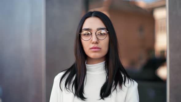 Portrait of Mixed Race Business Woman Standing Outdoor