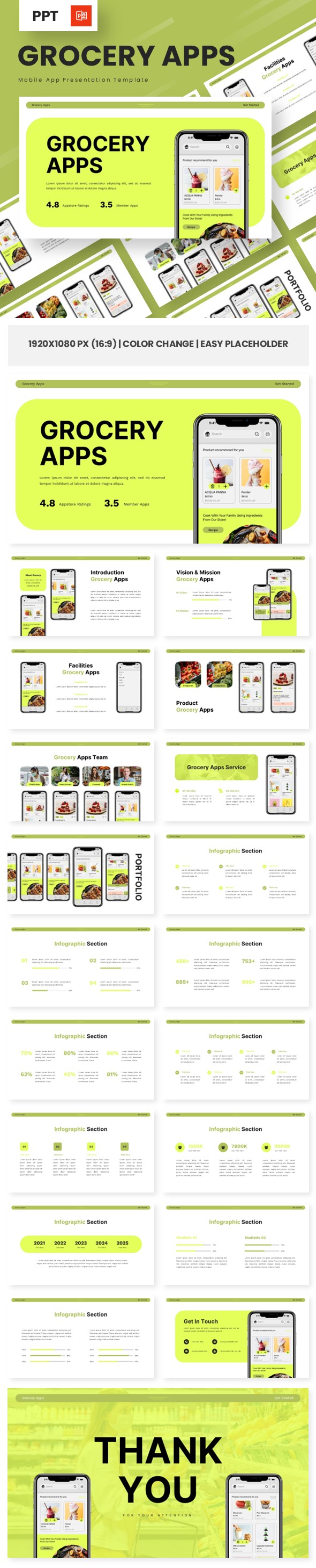 Grocery Apps - Mobile App Powerpoint Templates