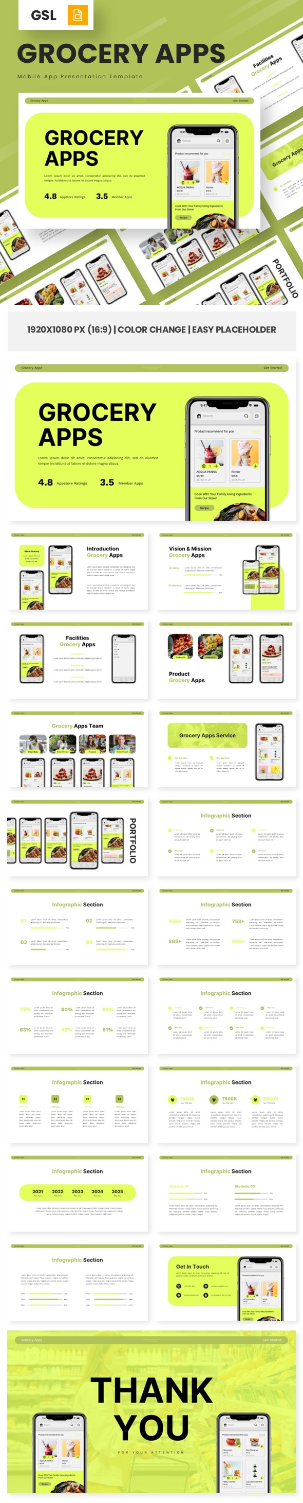 Grocery Apps - Mobile App Google Slide Templates