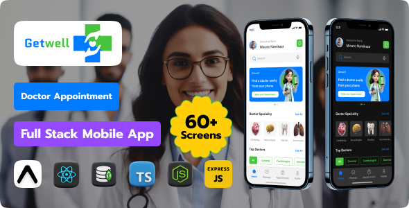 Getwell | Doctor Appointment Full Stack Mobile App Template