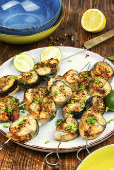 Grilled mackerel fish, fish skewers.