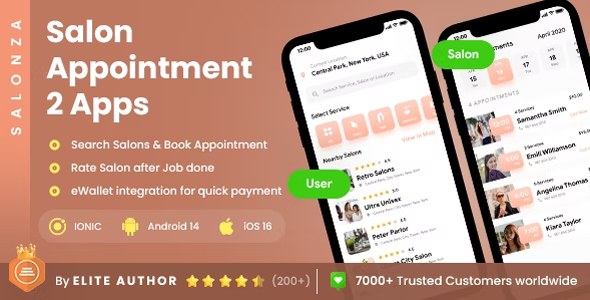 4 App Template|  Salon Appointment Booking App| Salon Customer Management App| Spa Booking | Salonza