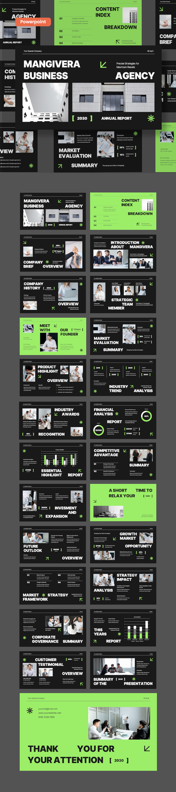 Black Green White Bold Modern Minimalist Business Agency Annual Report Power Point Presentation