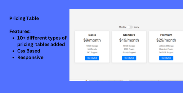 Responsive Pricing Tables with 15 Unique Designs