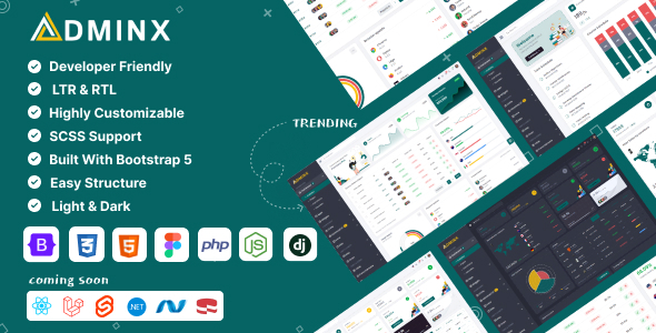 AdminX Bootstrap, PHP, Django, NodeJs & Figma Premium Admin Dashboard Template