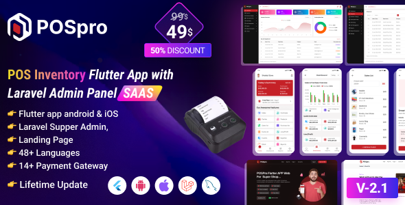 POSpro - POS Inventory Flutter App with Laravel Admin Panel SAAS