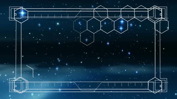 Animation of frame with hexagon shape on a space background with stars
