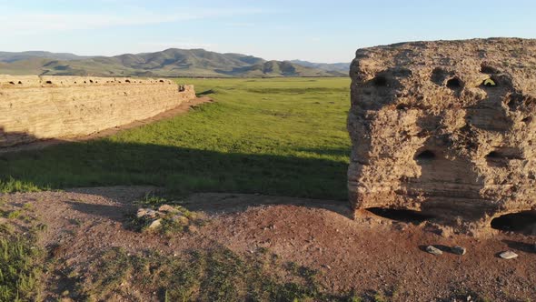 Ruins of Ancient City, Building and Wall From Ancient Times in Treeless Vast Plain of Mongolia