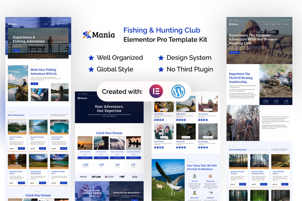 Mania - Fishing & Hunting Club Elementor Pro Template Kit