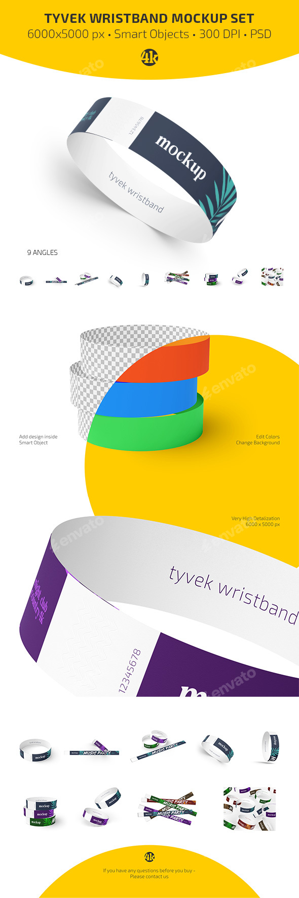 Tyvek Wristband Mockup Set