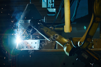 Automated Welding Robot Operating in Industrial Setting