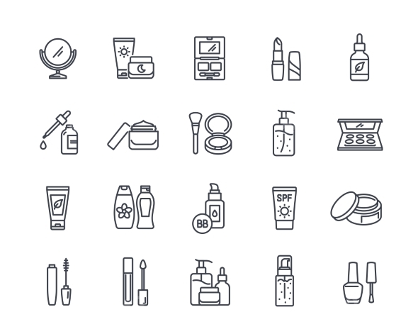 Cosmetic Products Line Icon Set