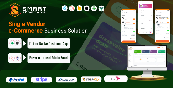 Smart eCommerce - Single Vendor Complete e-Commerce Mobile App With Admin Panel