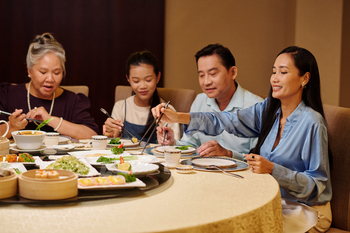 Family Eating Together In The Restaurant