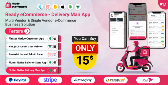 Ready eCommerce - Delivery Man App Multi Vendor & Single Vendor eCommerce Business Solution