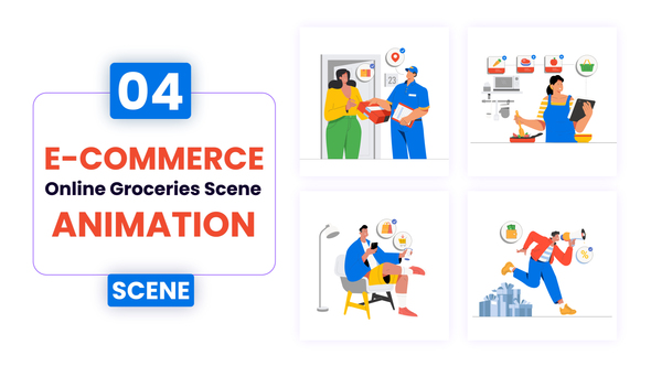 E-Commerce Online Groceries illustration Scene Animation | After Effect Template