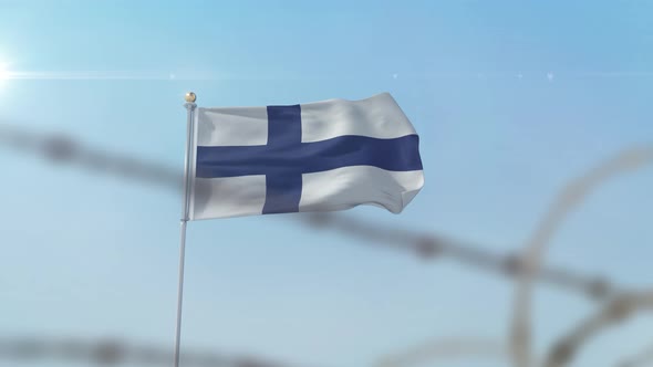Finland  Flag Behind Border alt