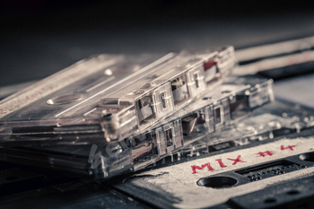 Old and classic stack of audio cassettes