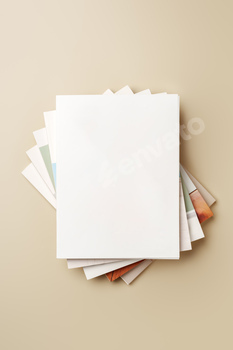 Stack of blank paper on beige background