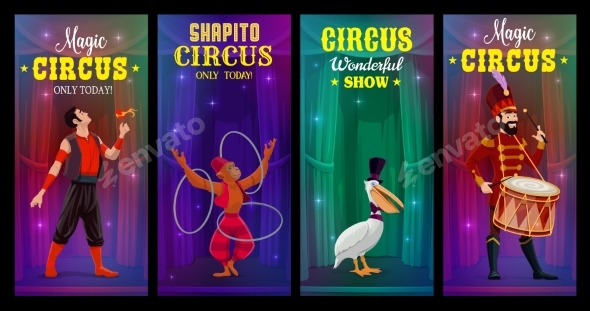 Circus Banners with Funfair Carnival Performers