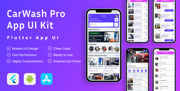 Car Wash Service Booking Mobile UI Kit – Android & iOS Flutter