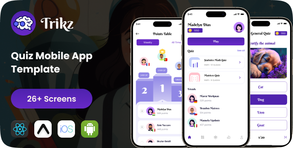 Trikz Quiz | Gaming Mobile App | React Native Expo Template