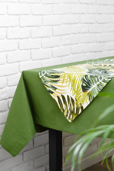 Green Tablecloth With Tropical Leaf Pattern Runner