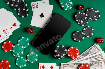 Playing Cards, Chips, and Cash on a Green Felt Surface With a Smartphone