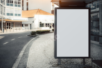 Blank billboard on quiet town street