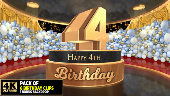 4 years, 4th Birthday 3D cake intro pack  with a bonus backdrop