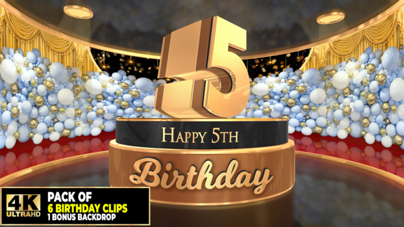 5 years, 5th Birthday 3D cake intro pack  with a bonus backdrop