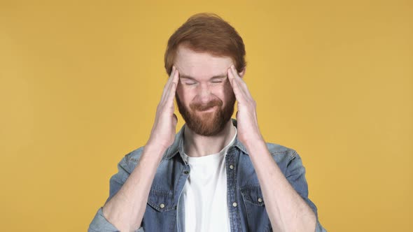 Redhead Man with Headache, Yellow Background