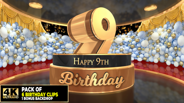 9 years, 9th Birthday 3D cake intro pack with a bonus backdrop