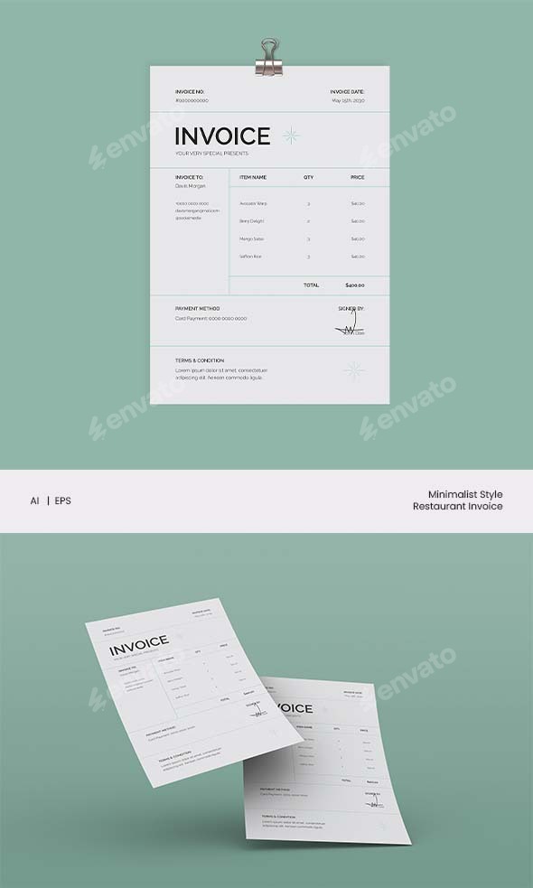 Minimalist Style Restaurant Invoice